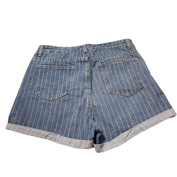 Falmer Heritage Women's Blue Striped Cuffed High Rise Mom Jean Shorts Small - Picture 7 of 7